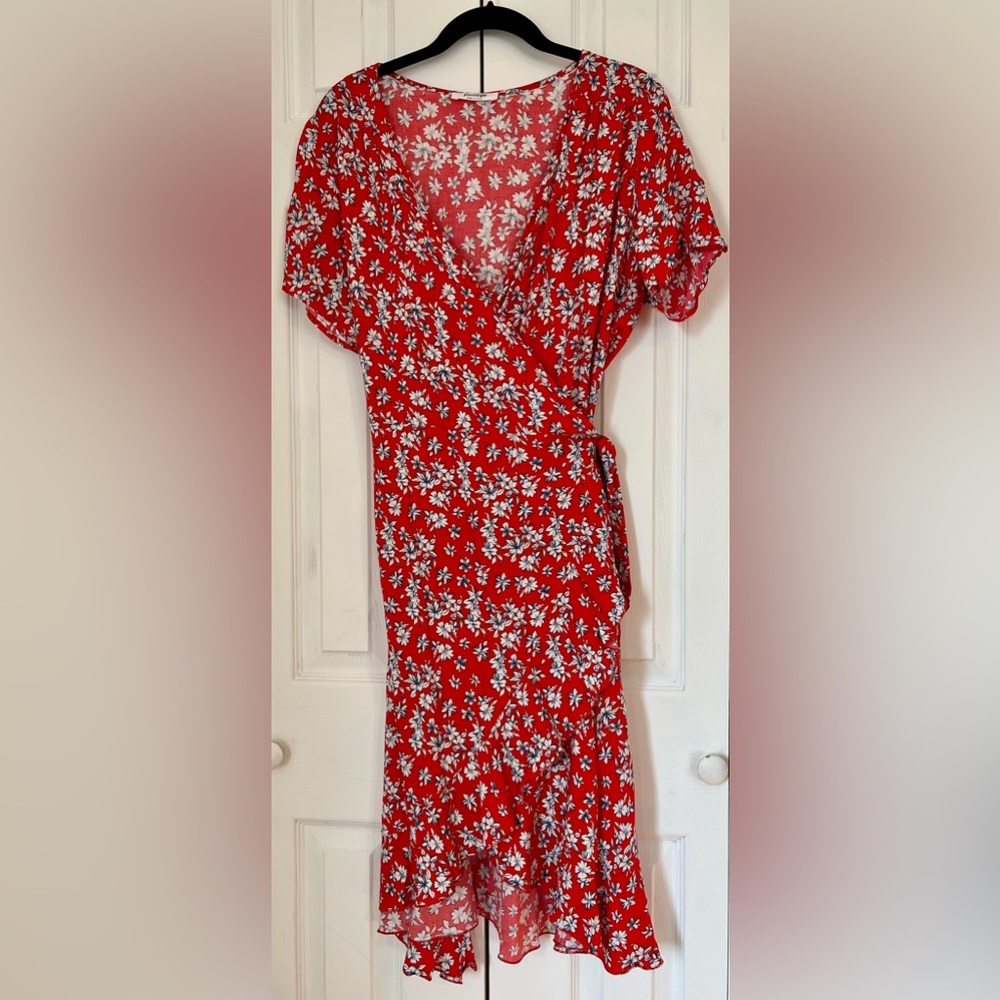 Floral Short Sleeve Mini Wrap Dress